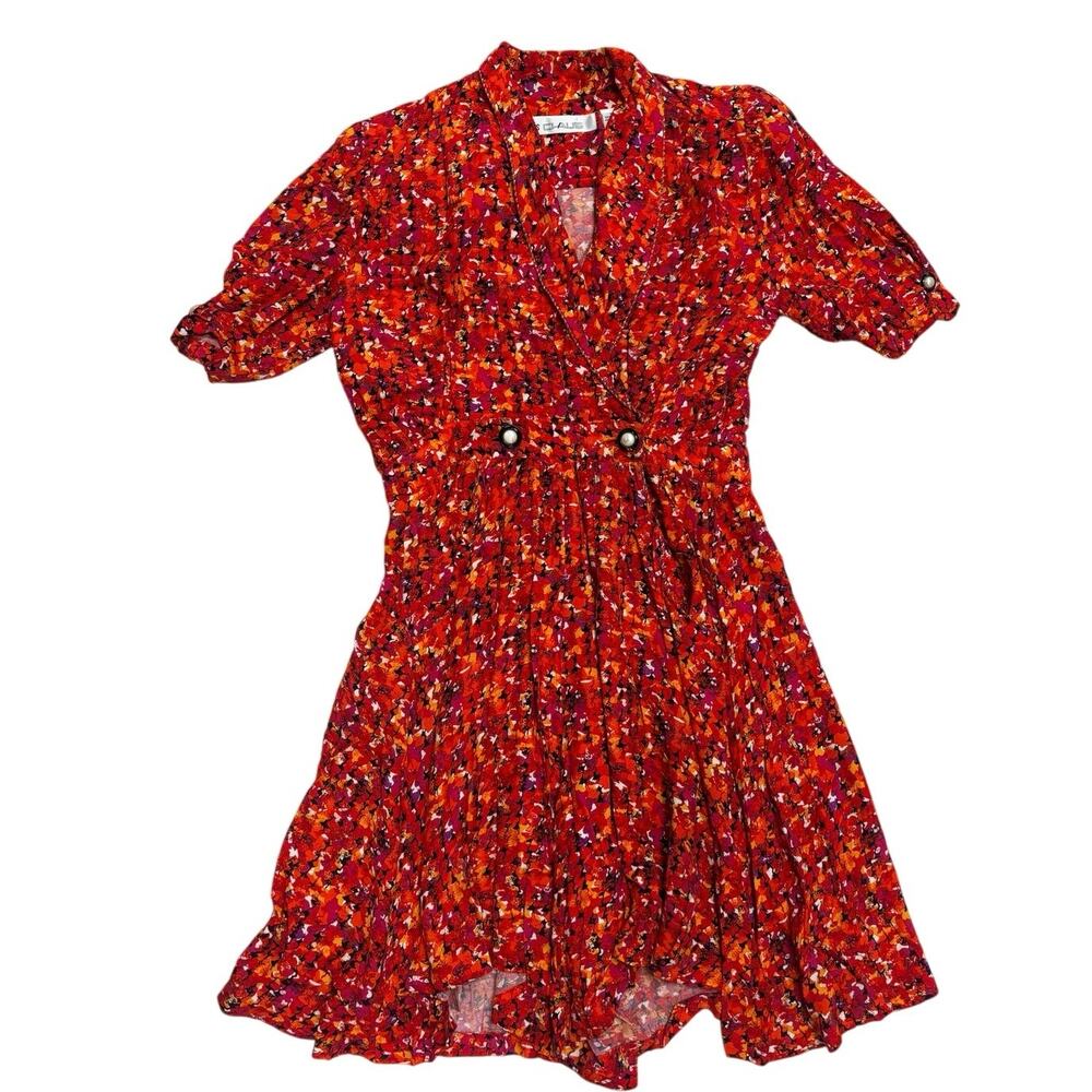 Ms. Chaus Red Floral Button‑Front Romper ❤️🌼 Short‑Sleeve V‑Neck - Size 10